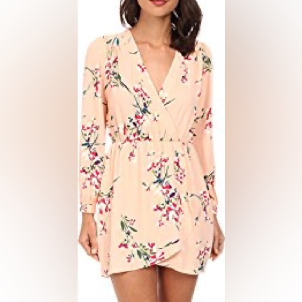 Brigitte Bailey Size Large Dress Peach Fuzz Floral Long Sleeve Dress